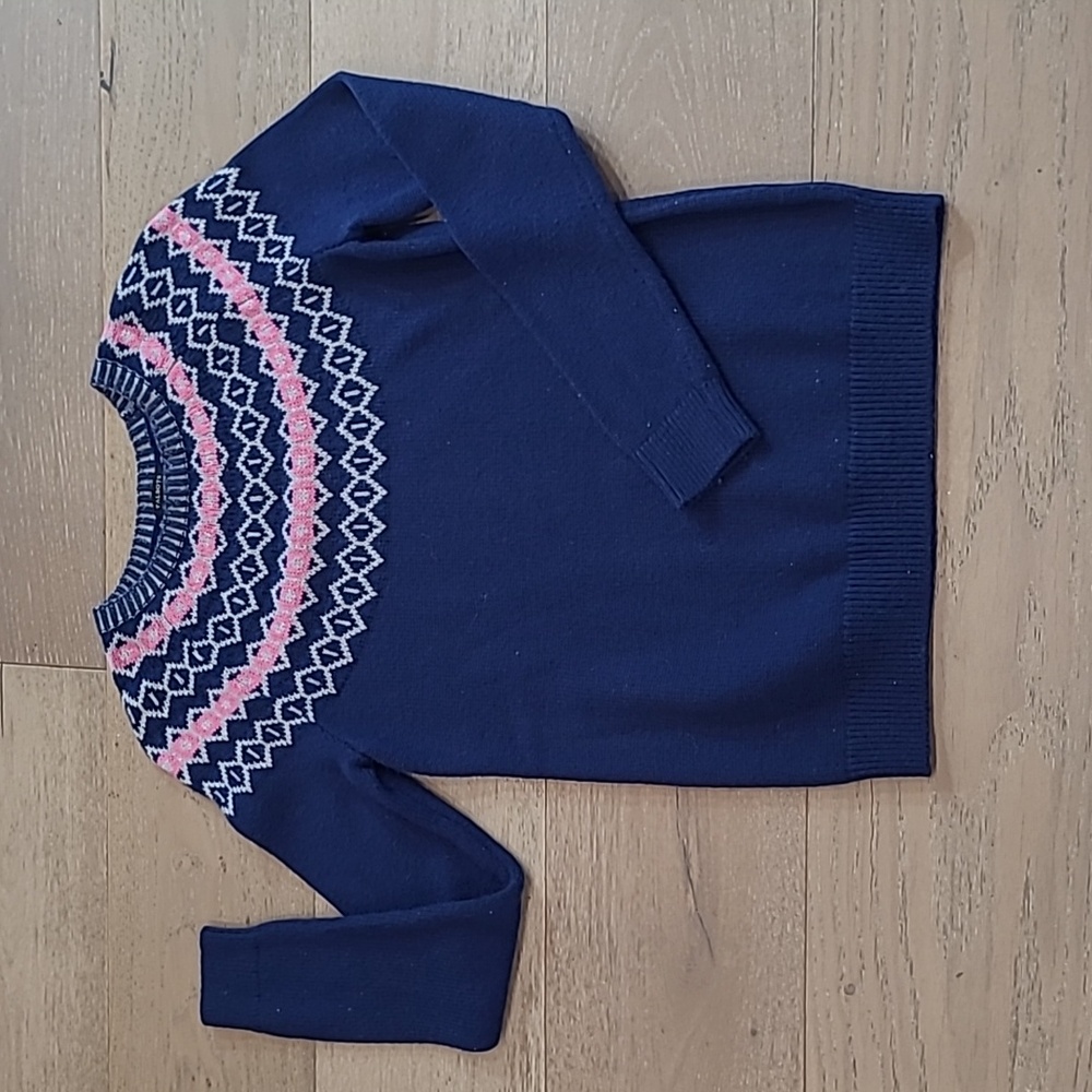 EUC Talbots Sweater Women's sz S Fair Isle Blue/Pink Lambswool Blend Crewneck